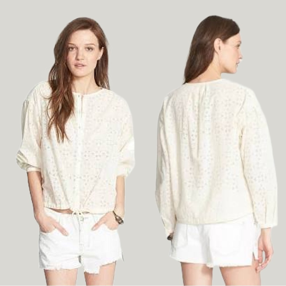 Free People Stars Align ivory cream eyelet lace blouse cotton small EUC